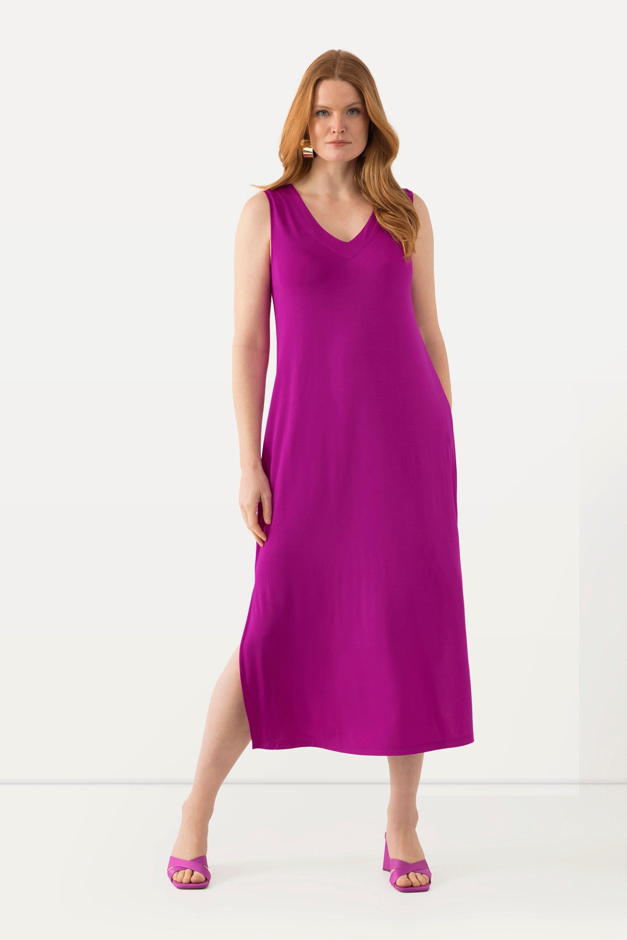 Ulla Popken Jerseykleid Slinky-Midikleid A-Linie V-Ausschnitt günstig online kaufen