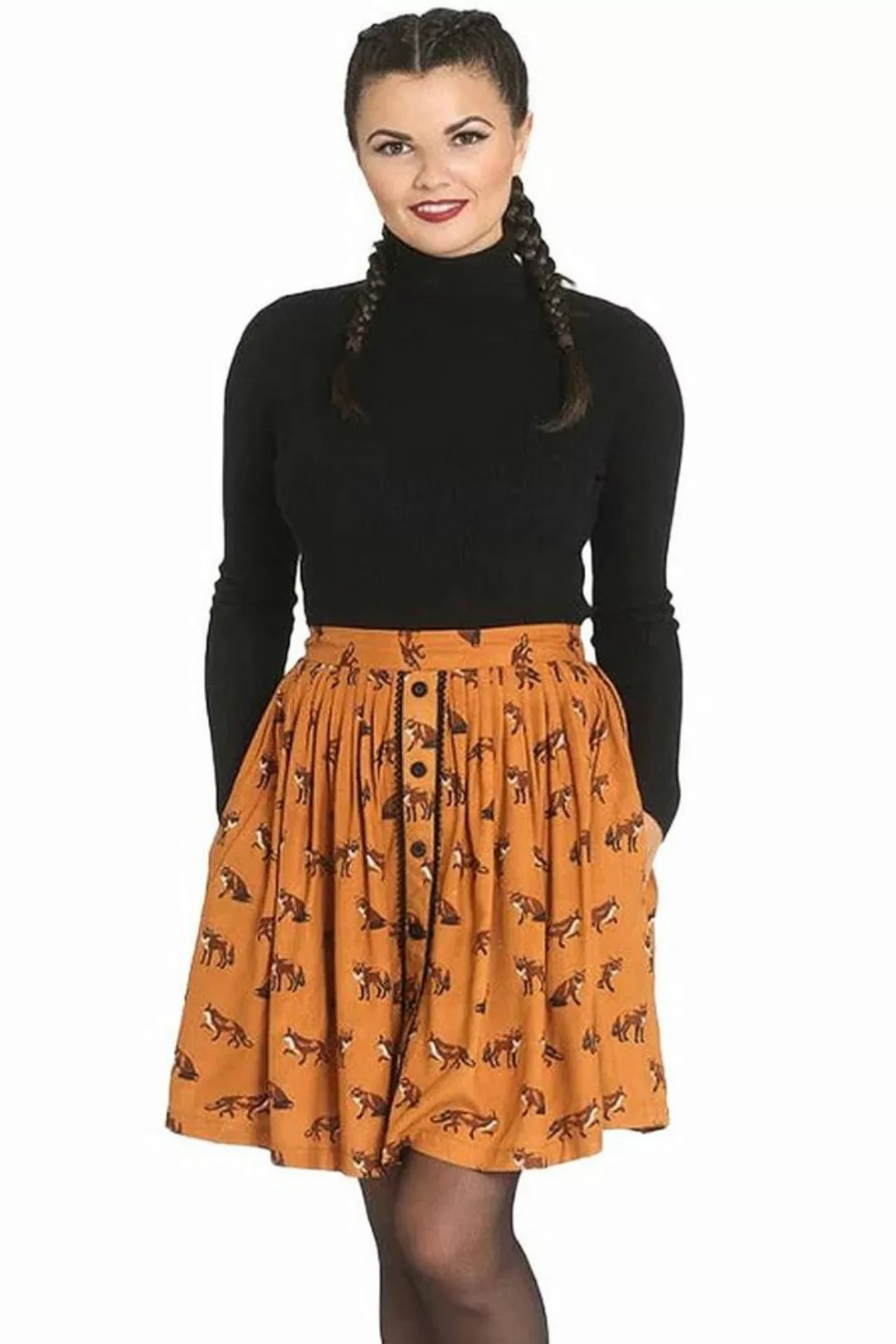 Hell Bunny A-Linien-Rock Vixey Skirt Braun Retro Vintage Swing günstig online kaufen