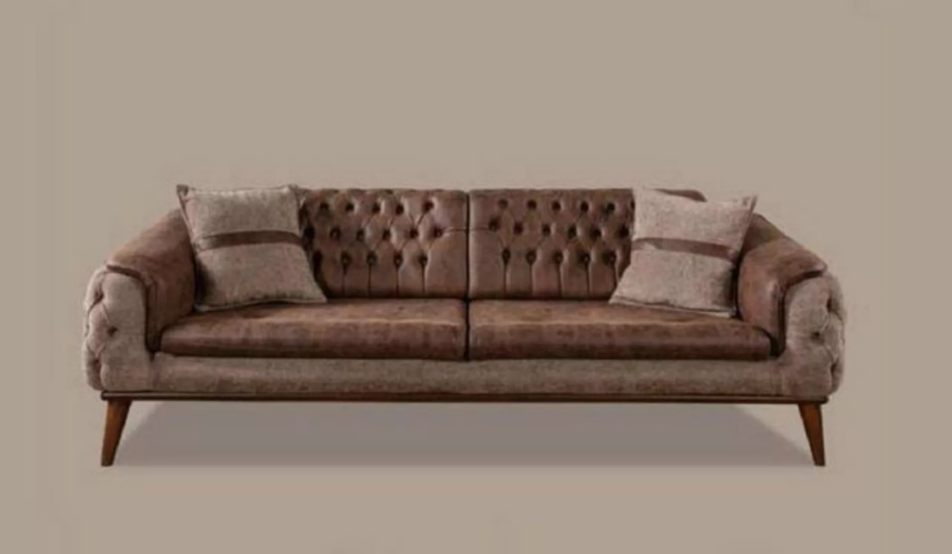 JVmoebel 3-Sitzer Chesterfield Braun Sofa 3 Sitz Couch Holz Dreisitzer Couc günstig online kaufen