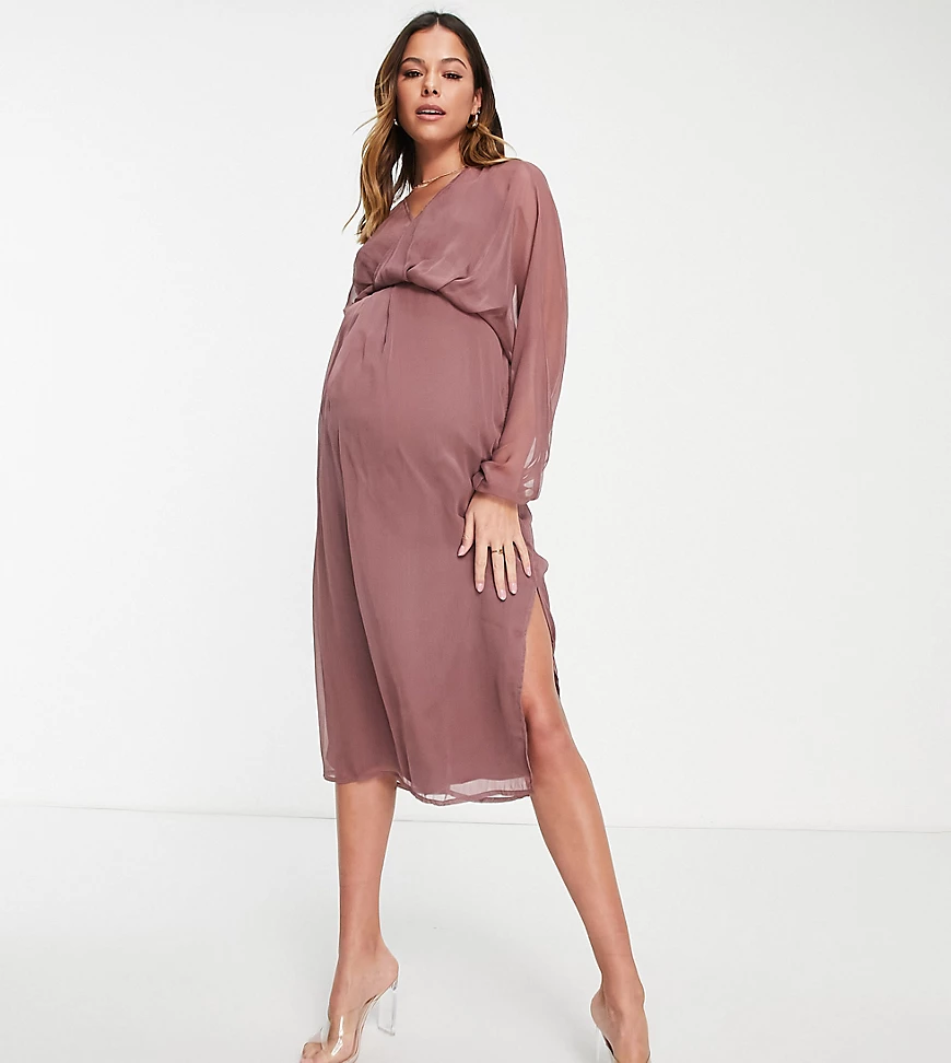 ASOS DESIGN Maternity – Legeres Midikleid mit Blousonärmeln in Rose-Rosa günstig online kaufen