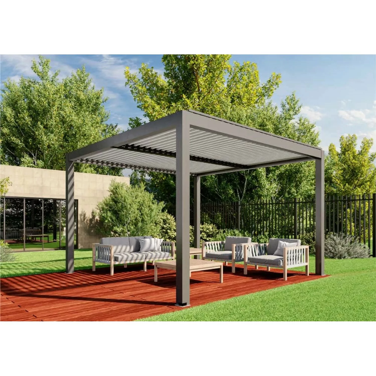 Huun Pergola Mezzo in Anthrazit-Weiß 400 x 400 cm günstig online kaufen