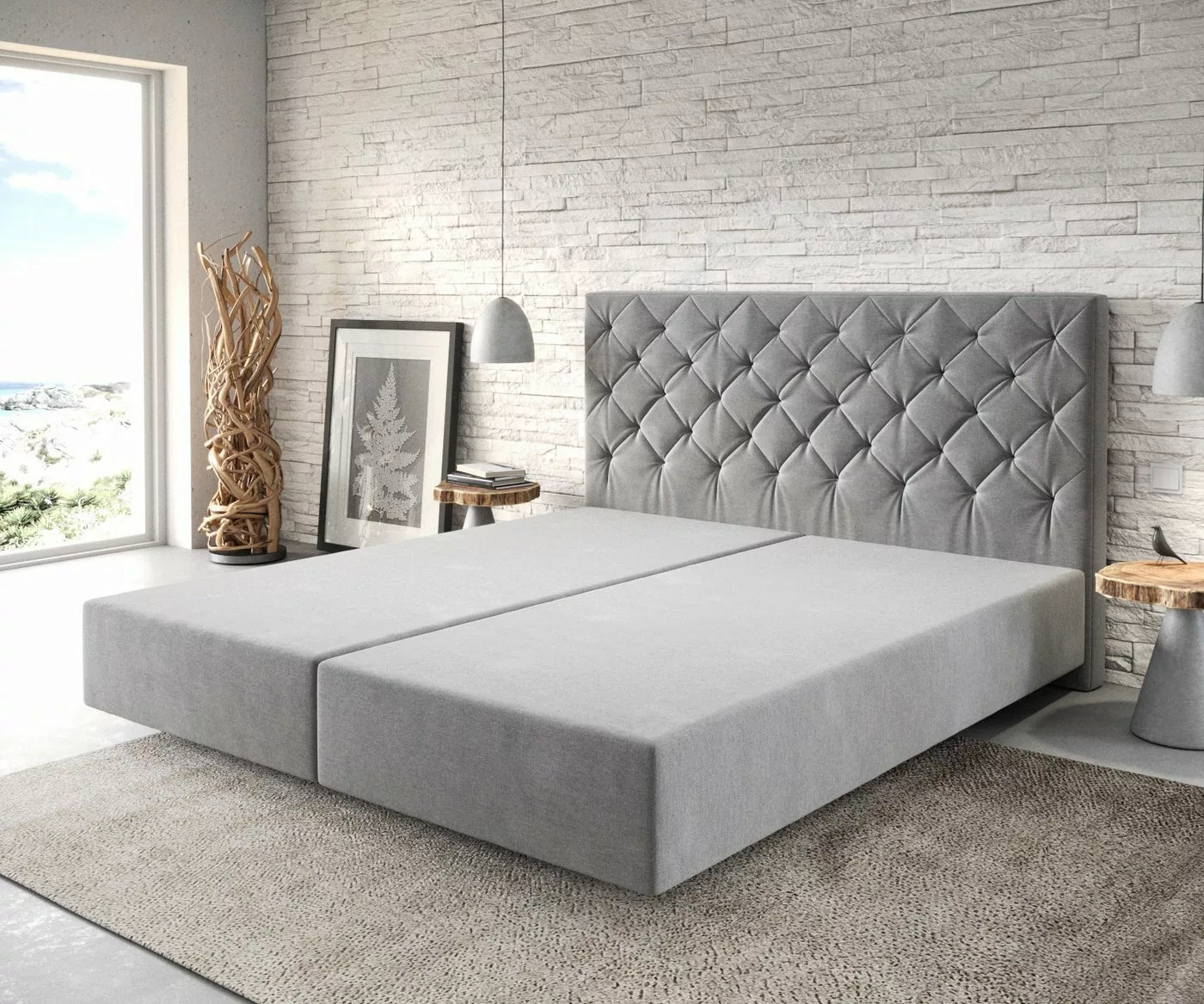 DELIFE Boxspringbett Dream-Great, Mikrofaser Grau 180x200 cm günstig online kaufen