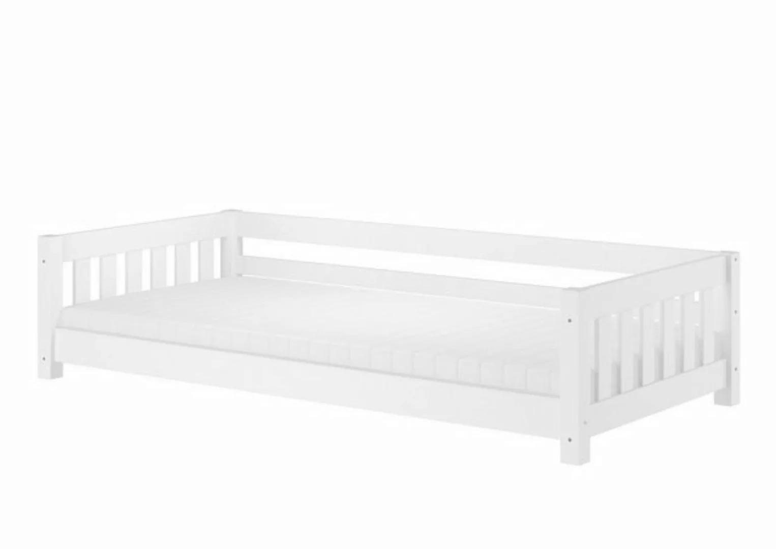 ERST-HOLZ Bett Weißes Niederflurbett für Kinder 90x200 Kiefer massiv Zubehö günstig online kaufen