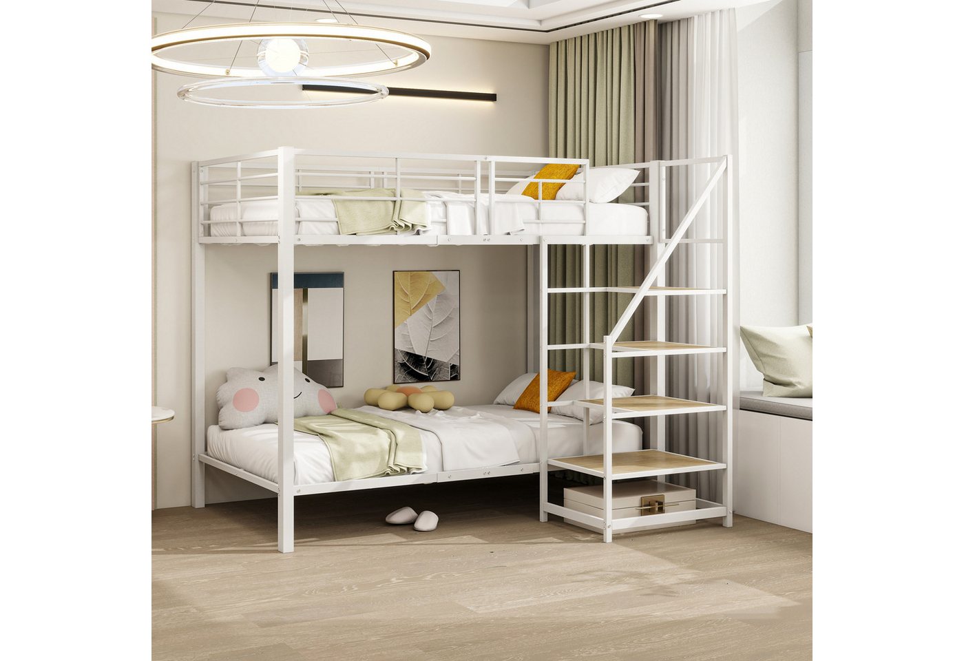 Flieks Etagenbett, Metallbett Kinderbett 90x200cm mit Aufbewahrungstreppe günstig online kaufen