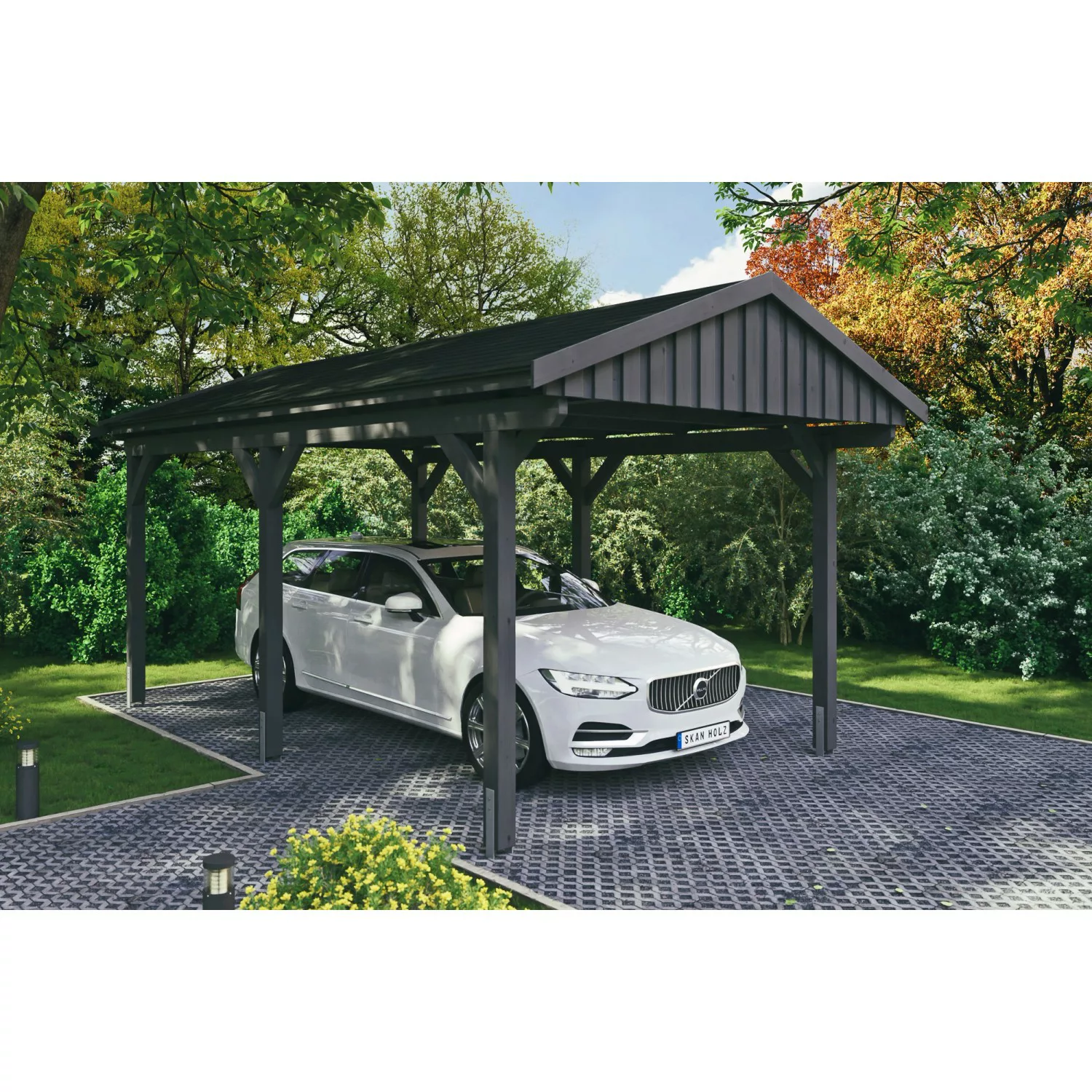 Skan Holz Carport Fichtelberg 317 cm x 566 cm Schwarze Schindeln Schiefergr günstig online kaufen