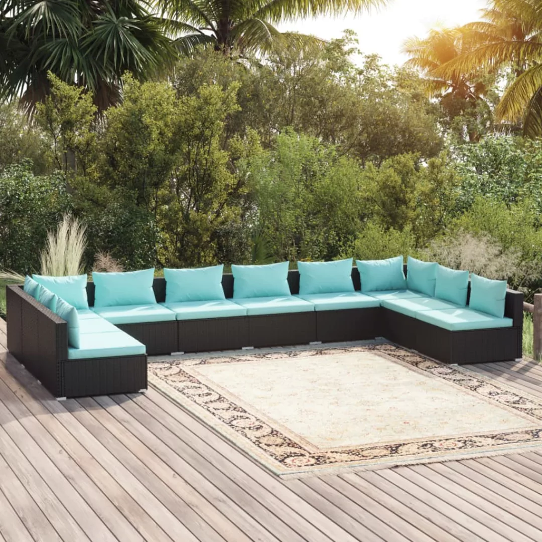 Vidaxl 10-tlg. Garten-lounge-set Mit Kissen Poly Rattan Schwarz günstig online kaufen