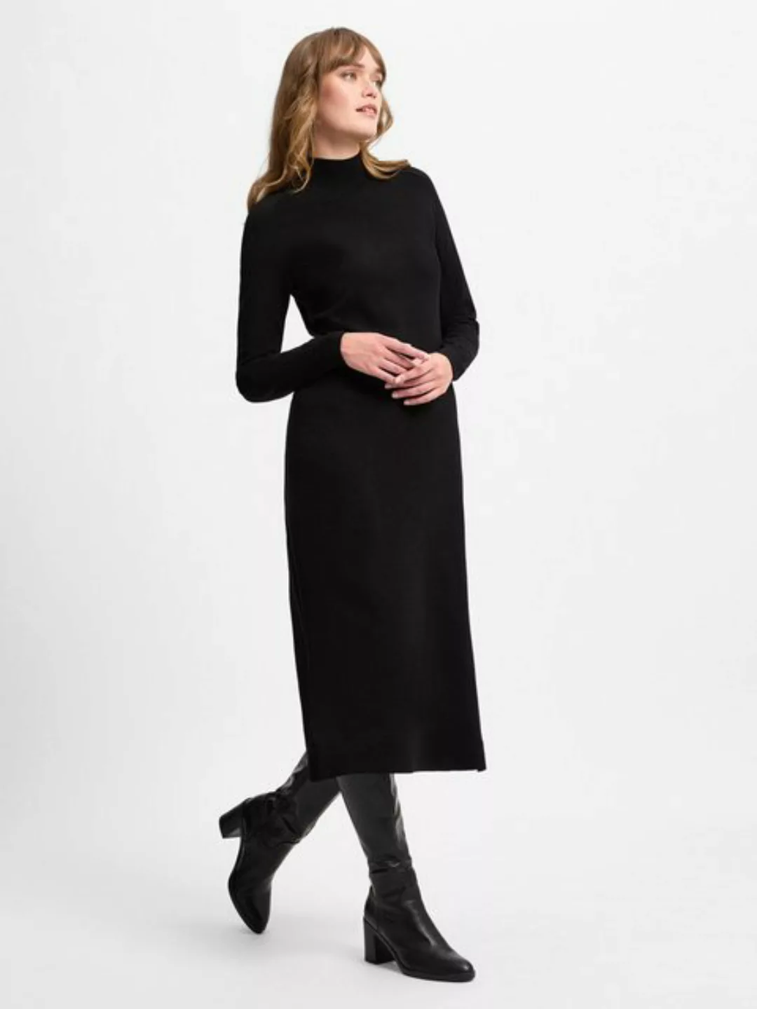 Comma Maxikleid Antalliertes Strickkleid mit Turtleneck und seitlichen Schl günstig online kaufen