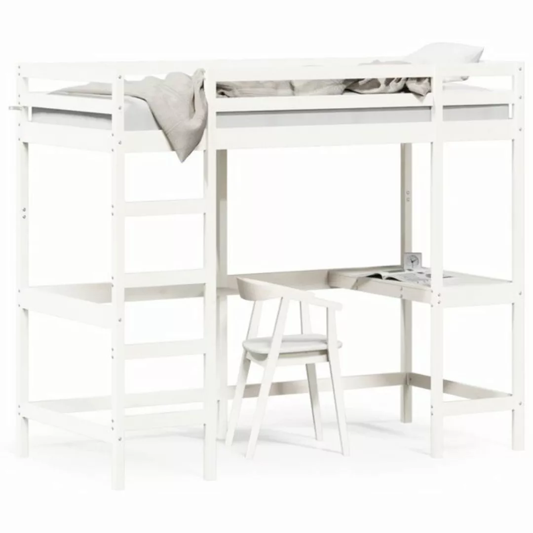 vidaXL Hochbett Hochbett mit Schreibtisch Weiß 100x200 cm Massivholz Kiefer günstig online kaufen