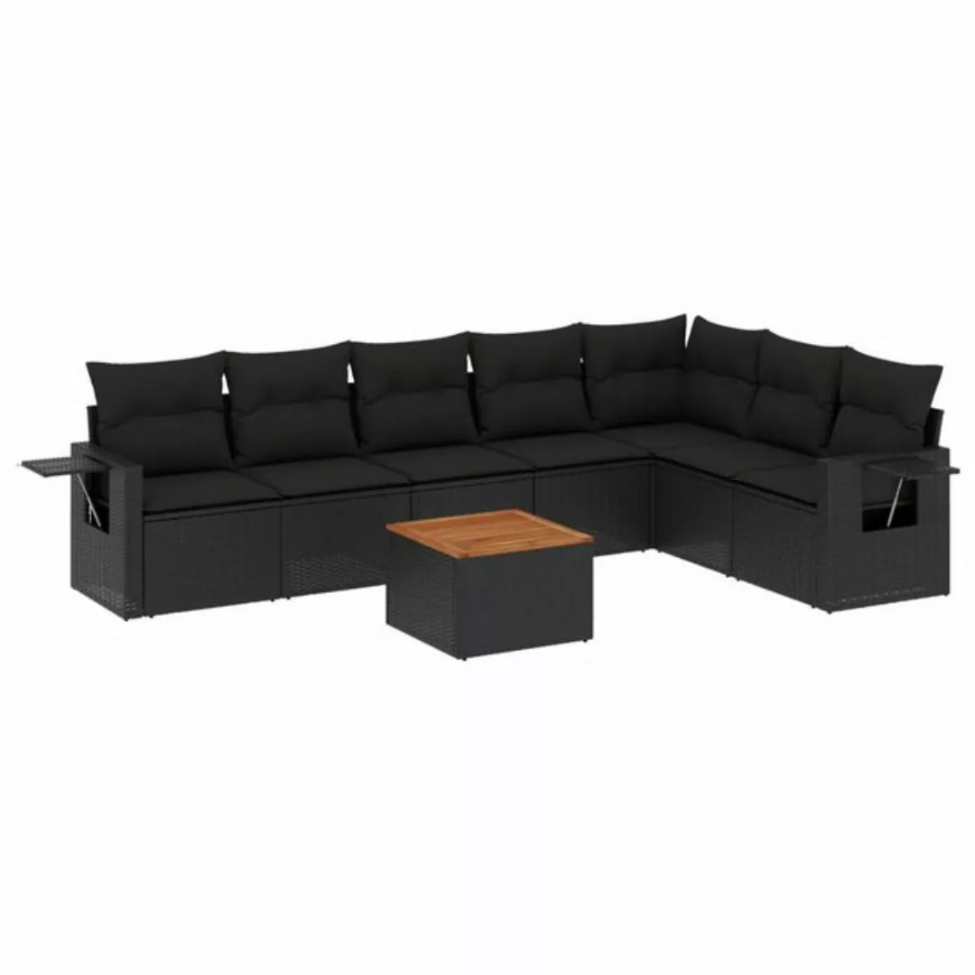 vidaXL Loungesofa 8-tlg. Garten-Sofagarnitur mit Kissen Schwarz Poly Rattan günstig online kaufen