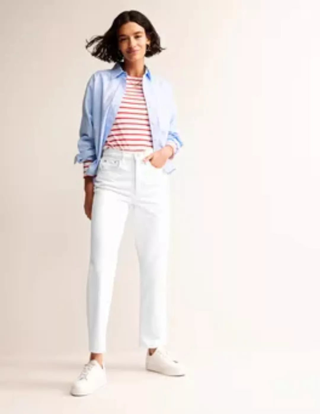 Hoch geschnittene Jeans mit klassisch geradem Bein Damen Boden, Weiß günstig online kaufen