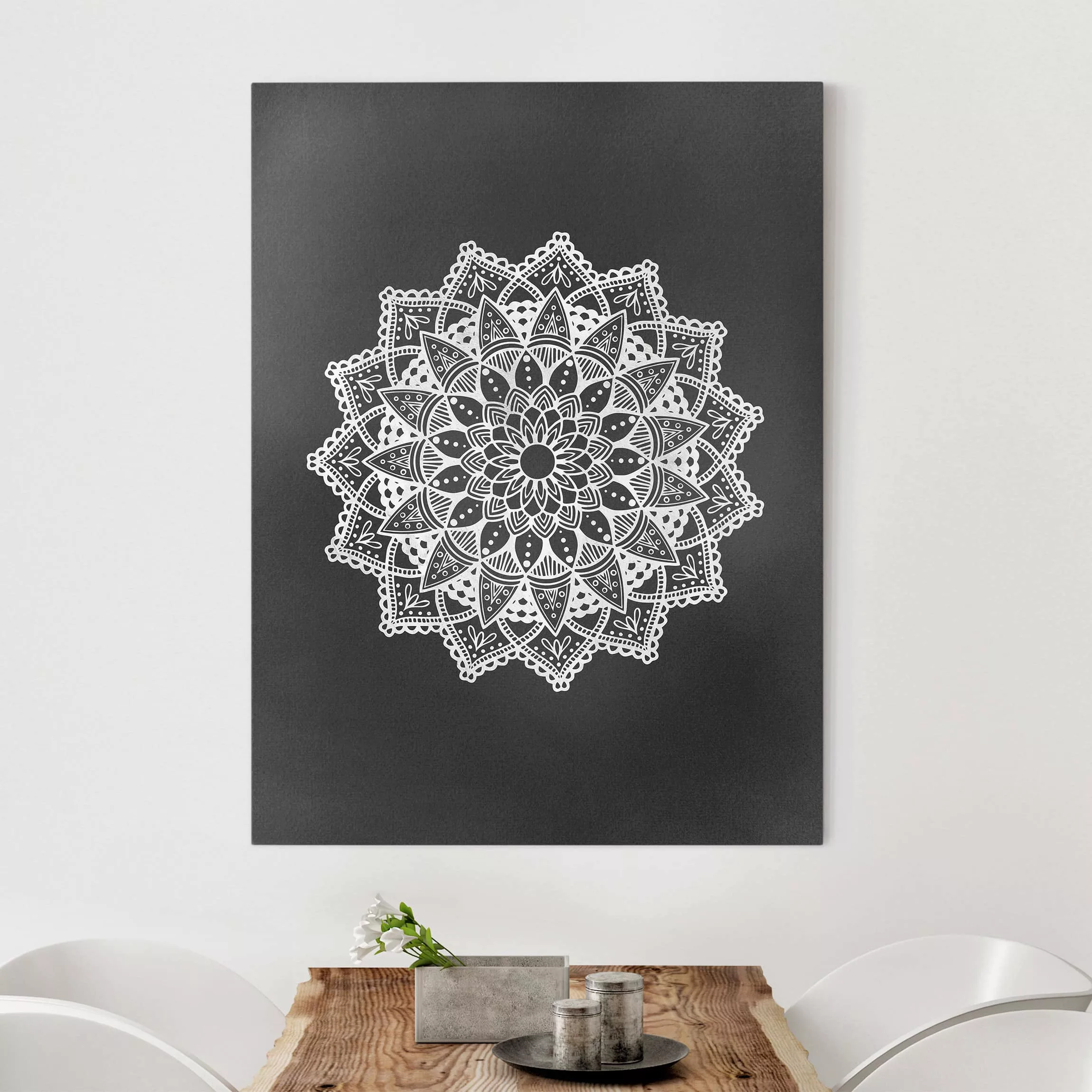 Leinwandbild Mandala Illustration Ornament weiß schwarz günstig online kaufen