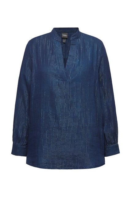 Ulla Popken Longbluse Bluse Metallic-Streifen A-Linie V-Ausschnitt günstig online kaufen