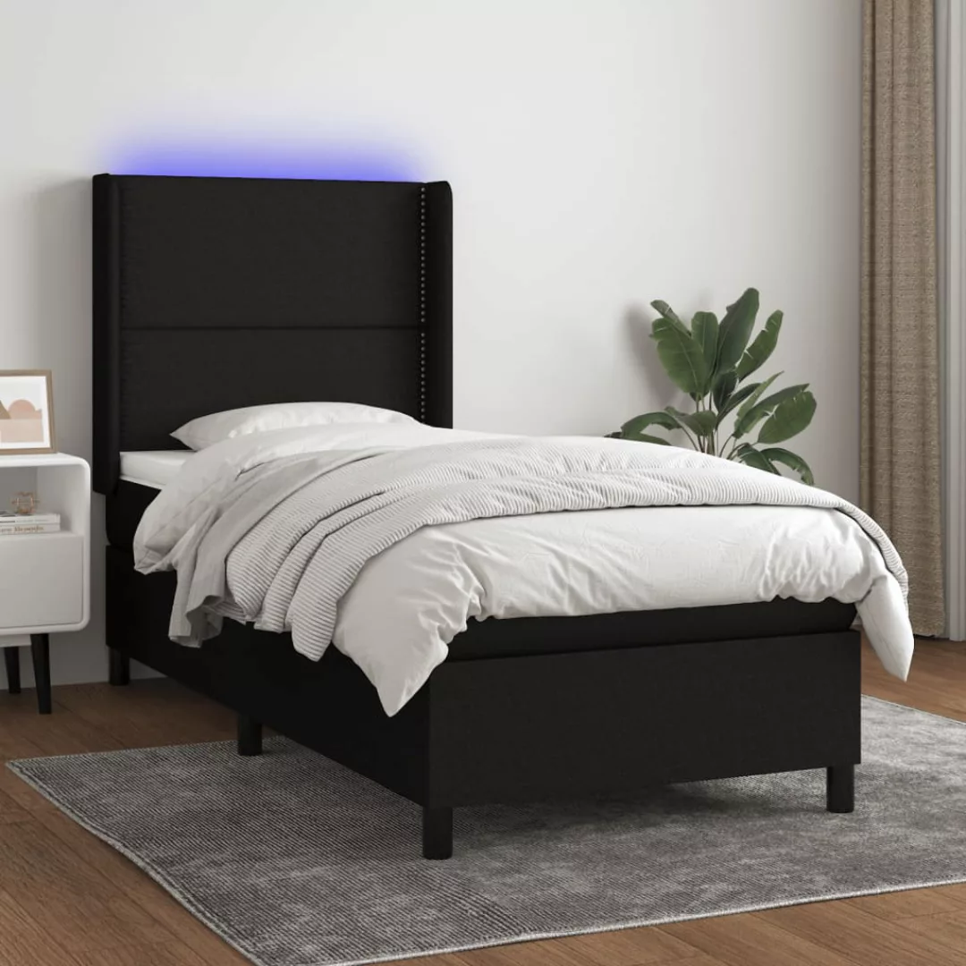 vidaXL Boxspringbett Boxspringbett mit Matratze LED Schwarz 100x200 cm Stof günstig online kaufen