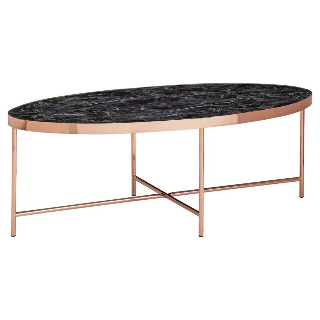 Design Couchtisch Marmor Optik Schwarz - Oval 110 x 56 cm mit Kupfer Metall günstig online kaufen