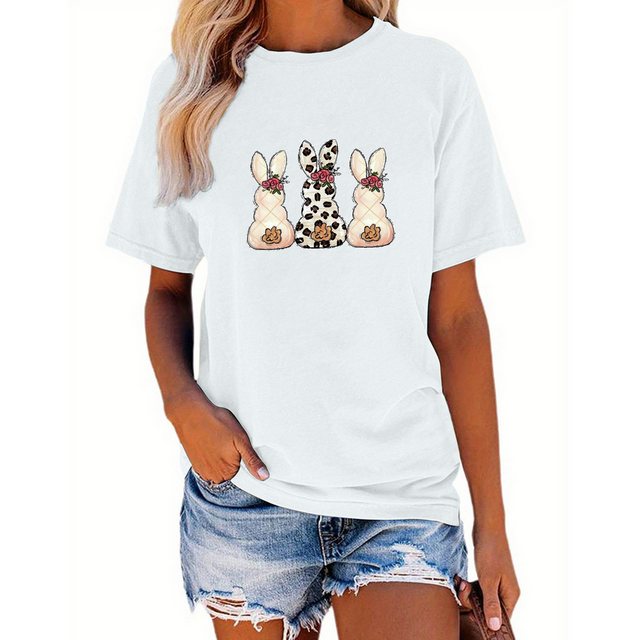 PYL Print-Shirt Damen Sommer Casual Basic-Shirts Kurzarm Lockere Tops günstig online kaufen