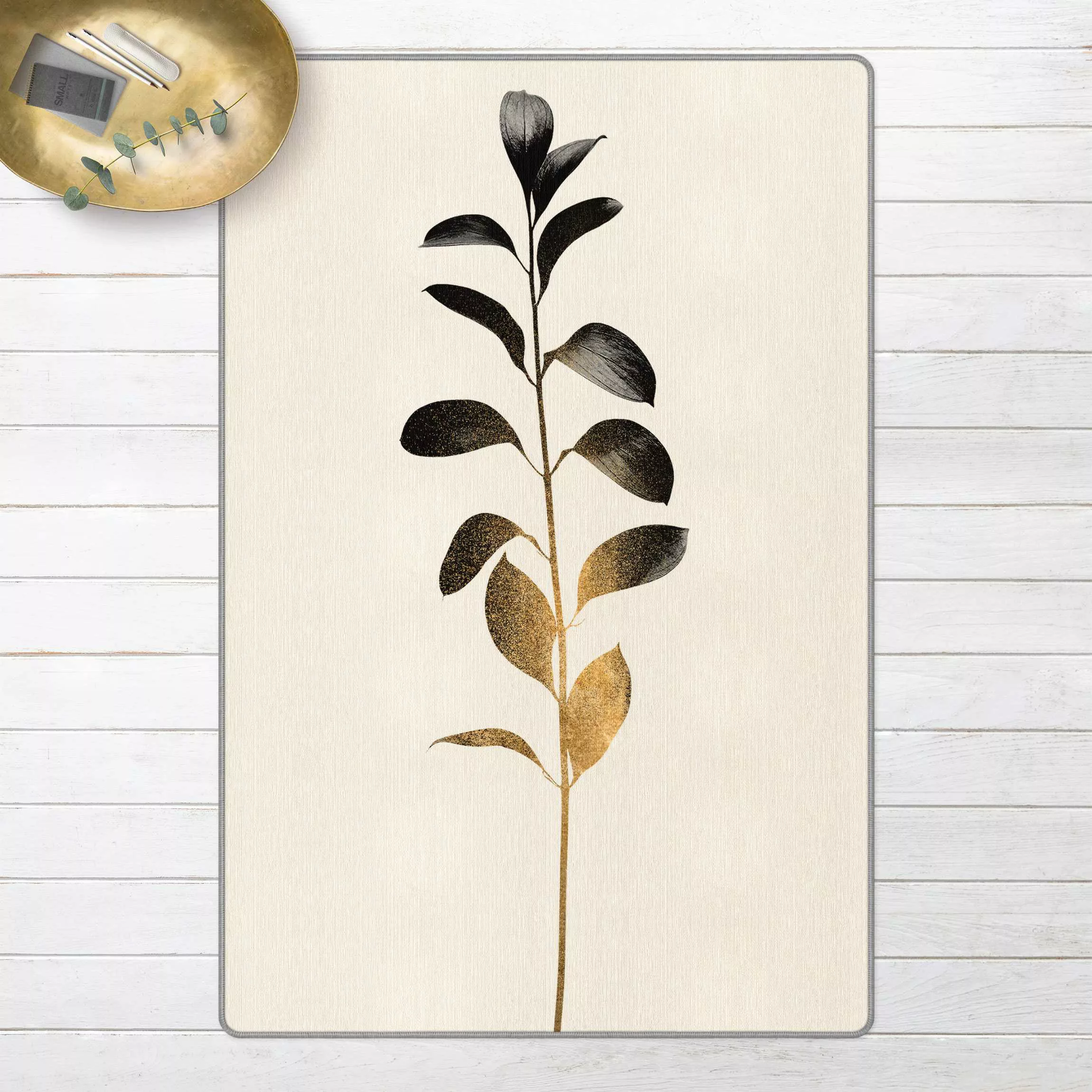Teppich Grafische Pflanzenwelt - Gold und Grau günstig online kaufen