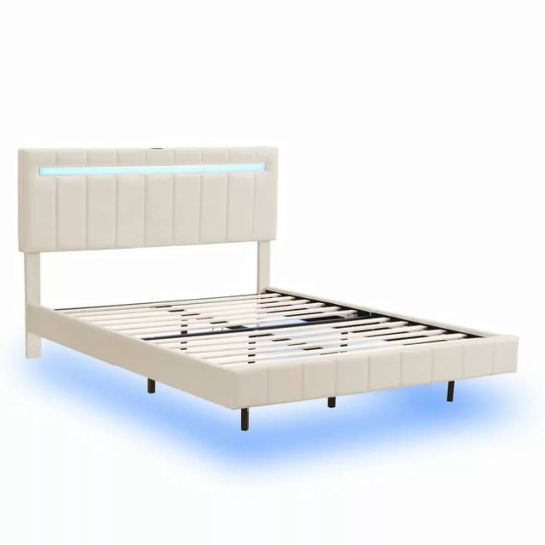 Rutaqian Polsterbett Doppelbett Bettgestell 160x200 cm, LED-Beleuchtung, (m günstig online kaufen