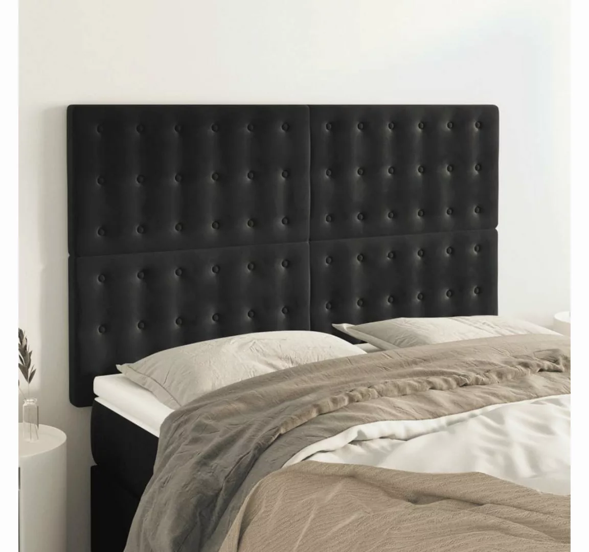 vidaXL Bett, Kopfteile 4 Stk. Schwarz 72x5x78/88 cm Samt günstig online kaufen