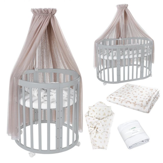 Waldin Babybett Waldin OWAL mobiles Babybett aus Holz 7in1 mit Matratze, mi günstig online kaufen