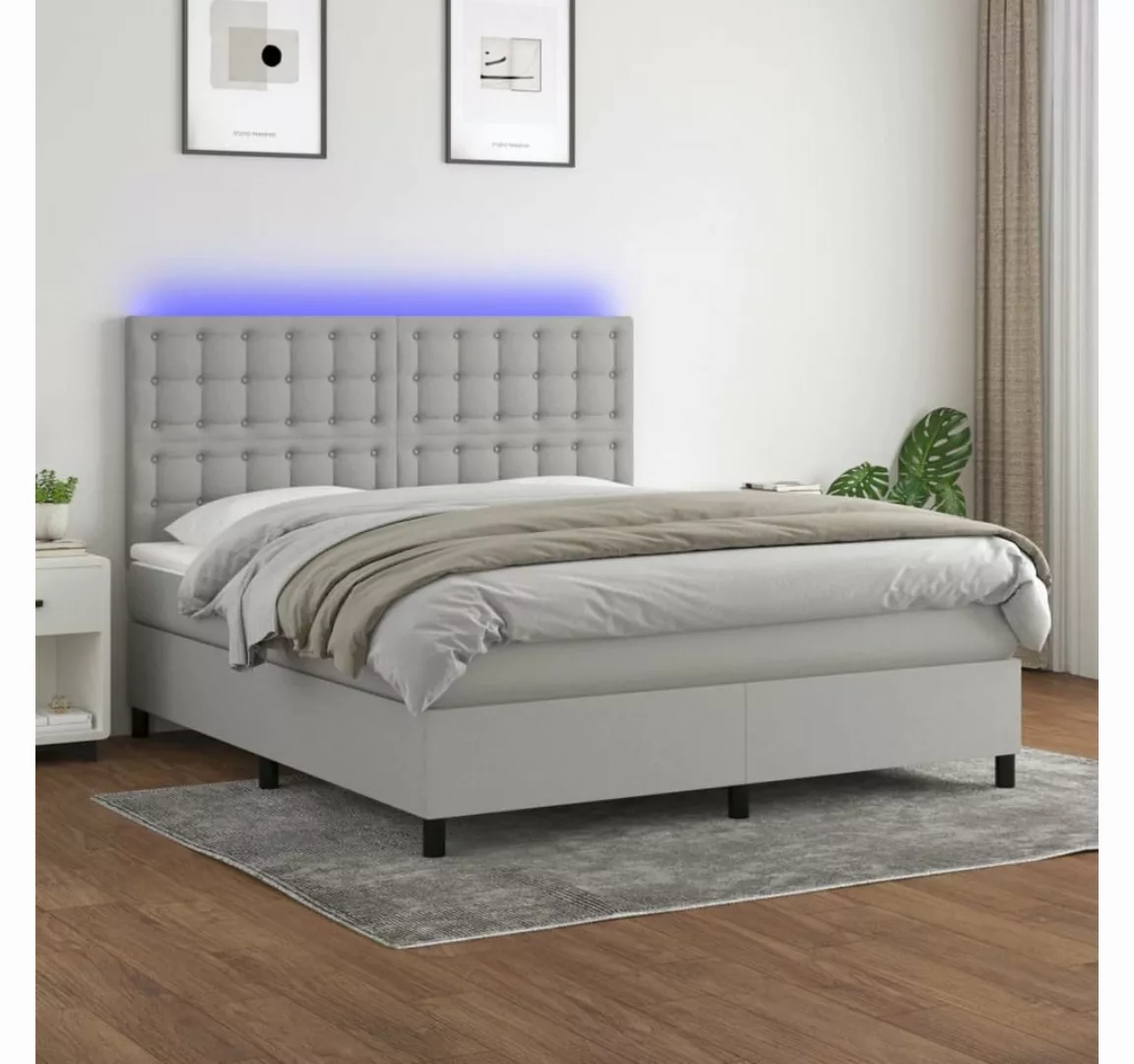 vidaXL Boxspringbett Boxspringbett mit Matratze LED Hellgrau 160x200 cm Sto günstig online kaufen