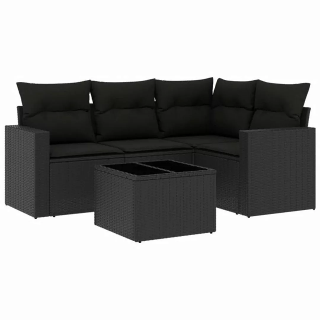 vidaXL Sofaelement 5-tlg. Garten-Sofagarnitur mit Kissen Schwarz Poly Ratta günstig online kaufen