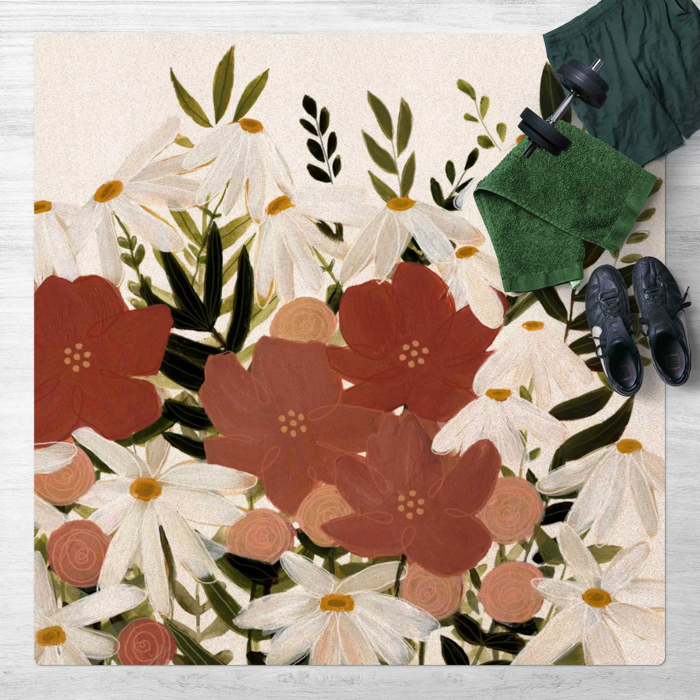 Kork-Teppich Blumenvielfalt in Rosa und Weiß II günstig online kaufen