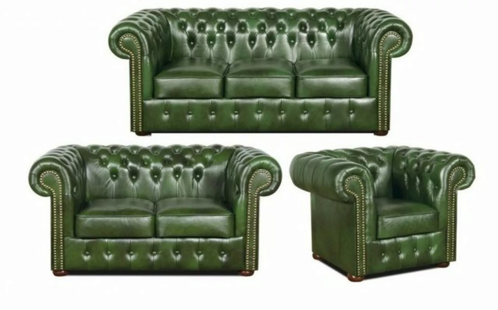 Casa Padrino Chesterfield-Sofa Chesterfield Wohnzimmer 3er Set Grün - Luxus günstig online kaufen