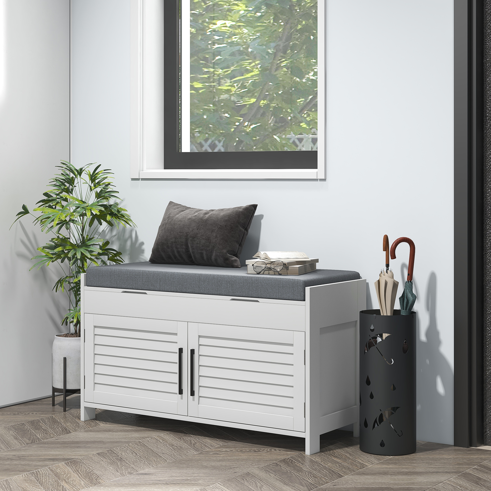 HOMCOM Schuhbankschrank mit herausnehmbarem Innenboden, MDF und Leinenstoff günstig online kaufen