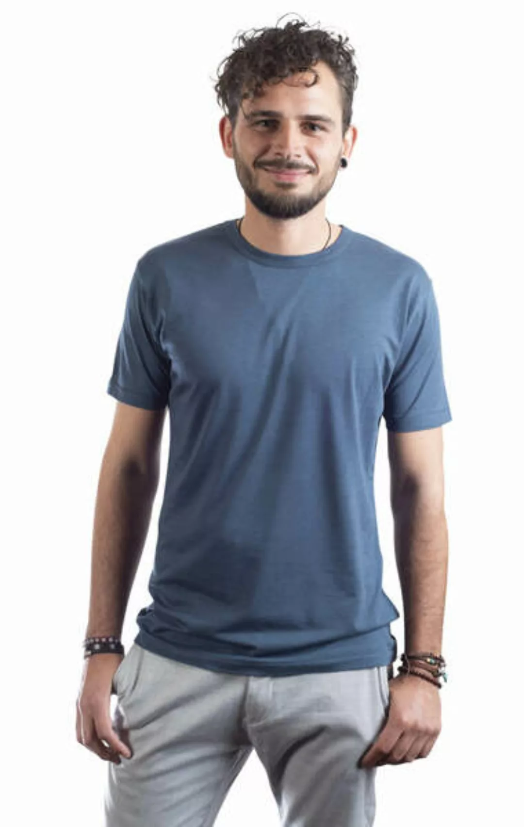 Bambus Shirt Fairwear Für Herren "Basic" Denim Blue/moss Green günstig online kaufen