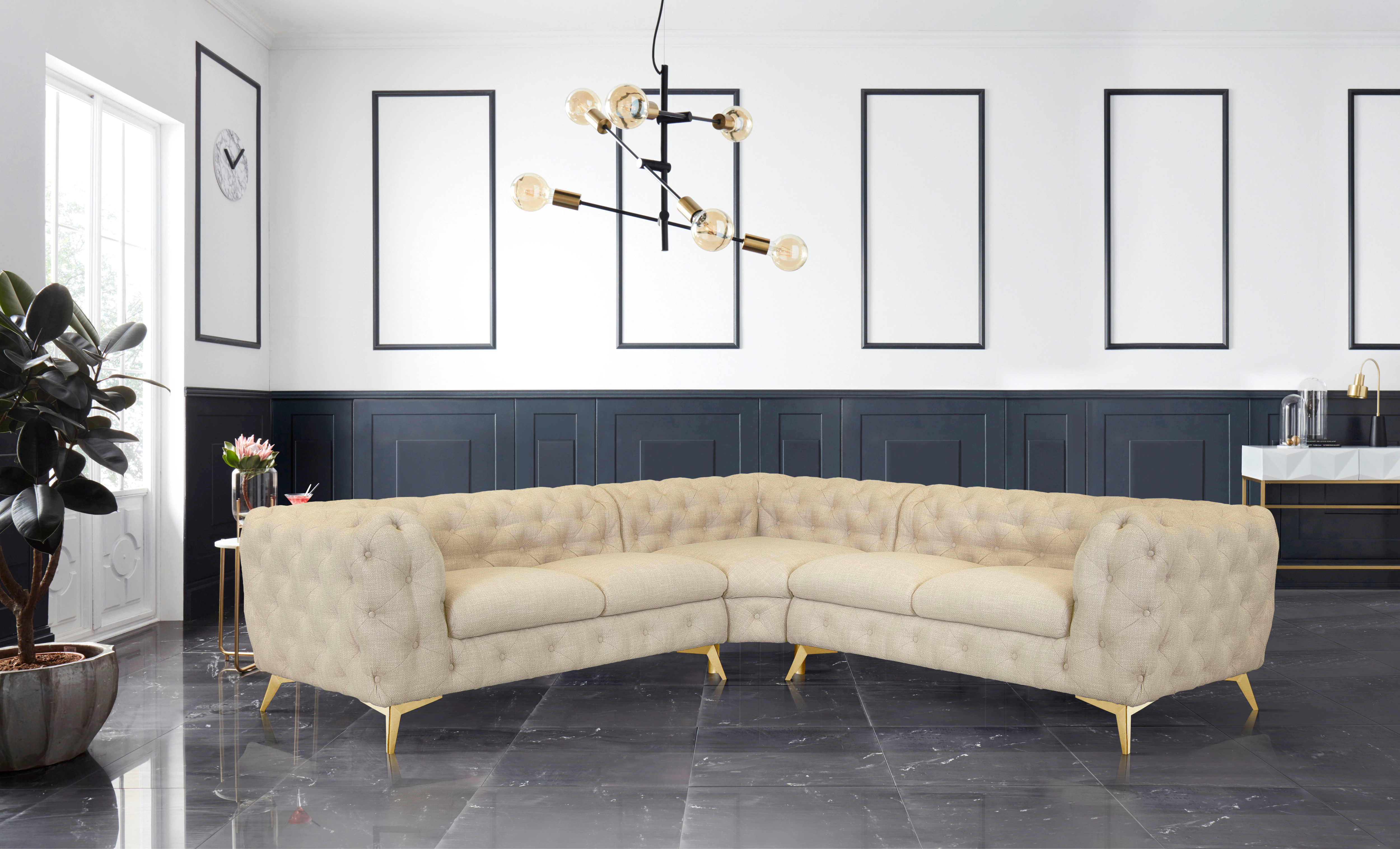 Leonique Chesterfield-Sofa "Ecksofa GLYNIS L-Form mit Wellenunterfederung, günstig online kaufen