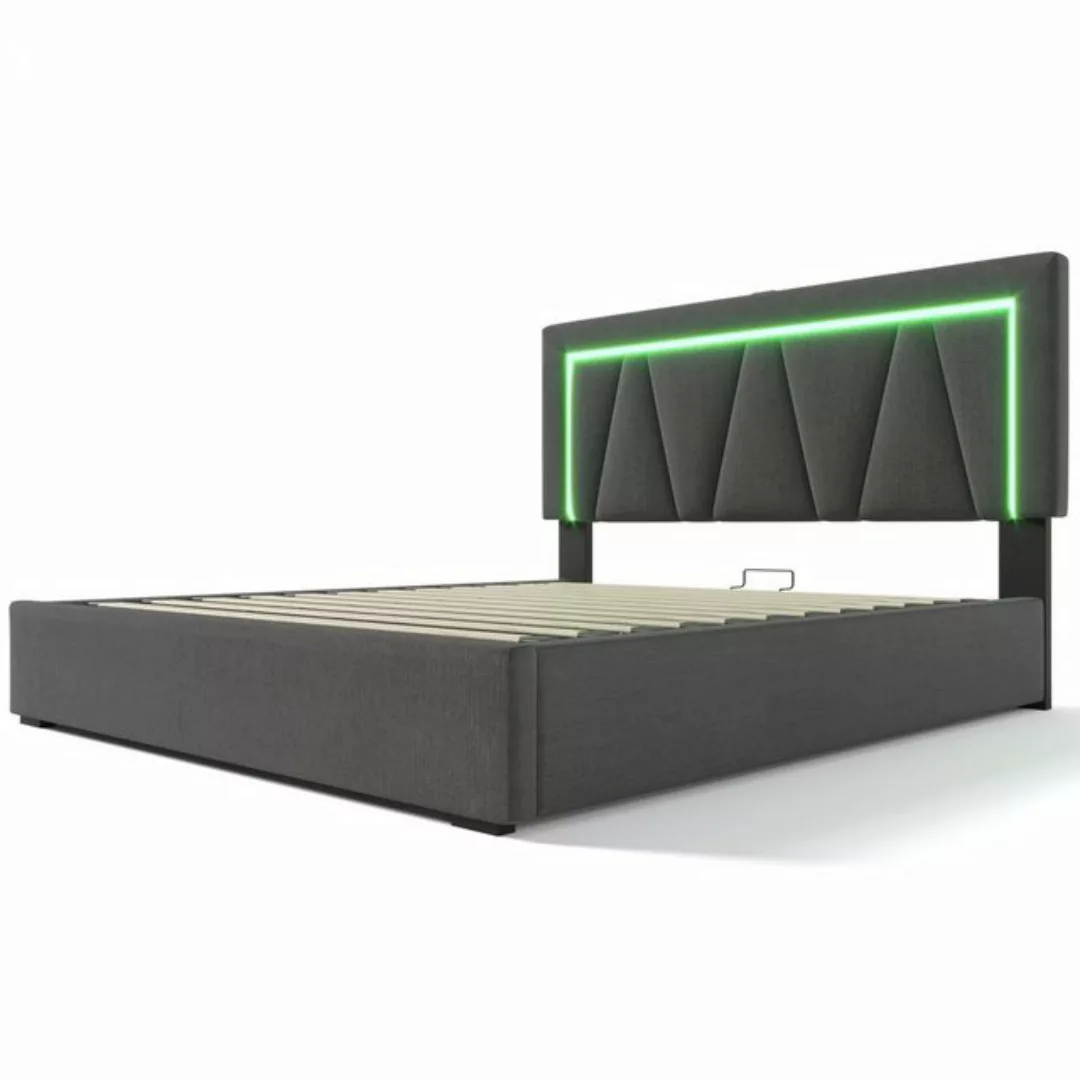 OKWISH Polsterbett LED Doppelbett mit USB Typ C Ladefunktion (160 x 200 cm günstig online kaufen