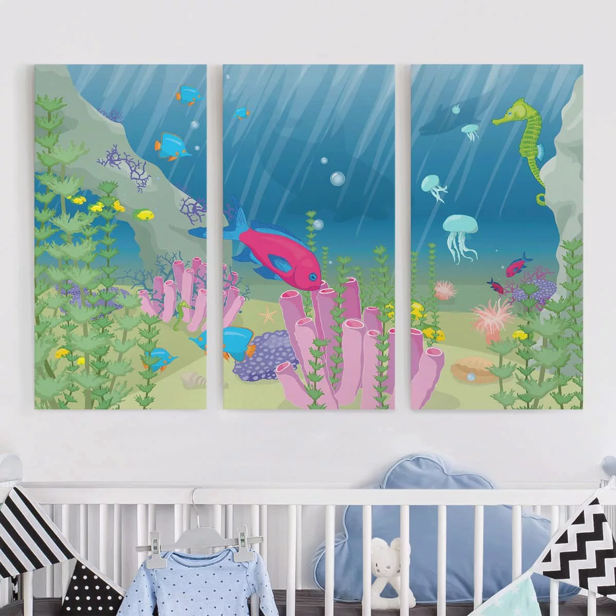 3-teiliges Leinwandbild Kinderzimmer - Querformat Unterwasserwelt günstig online kaufen