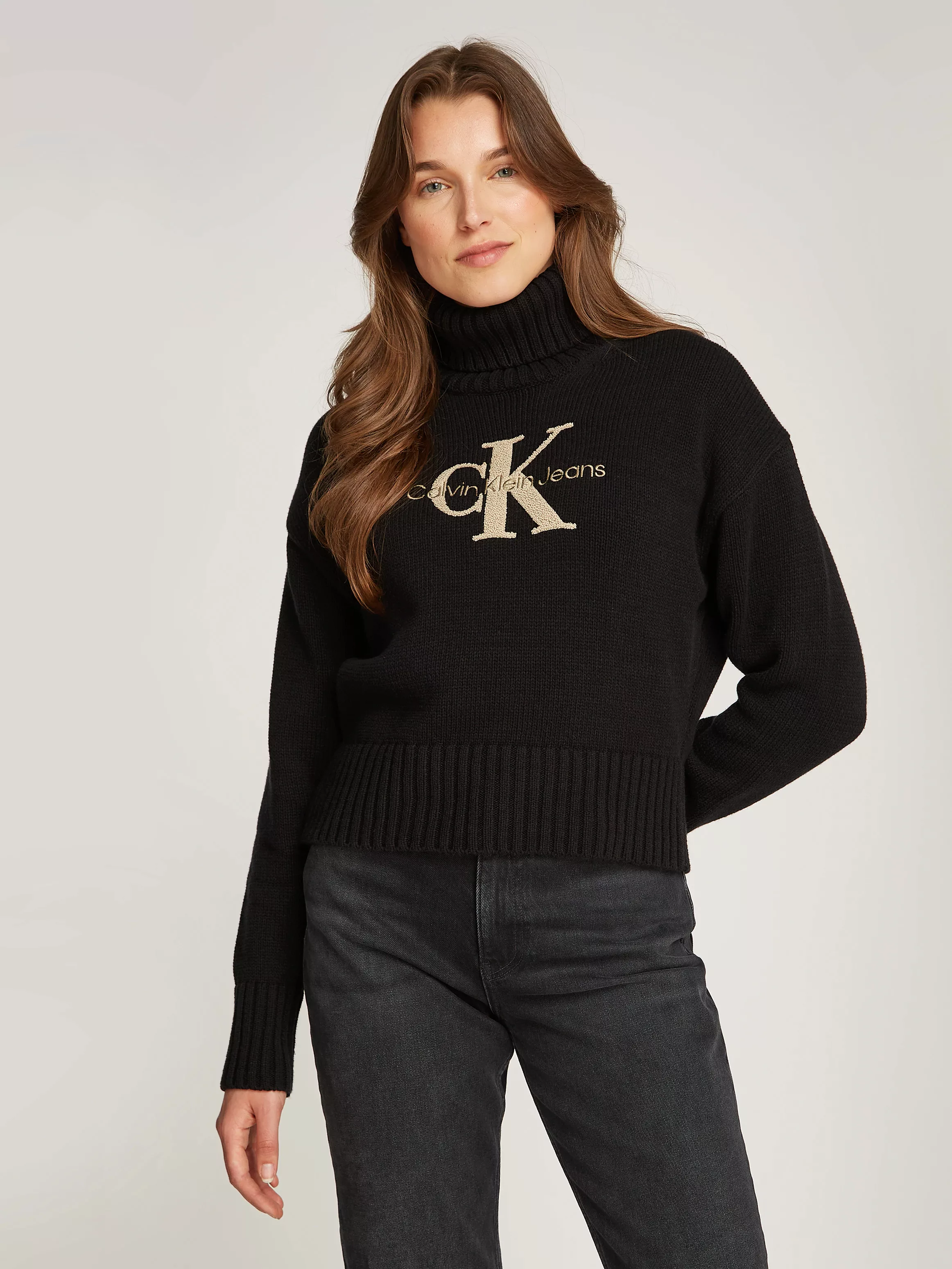 Calvin Klein Jeans Stehkragenpullover "CHENILLE MONOLOGO SWEATER", mit Logo günstig online kaufen