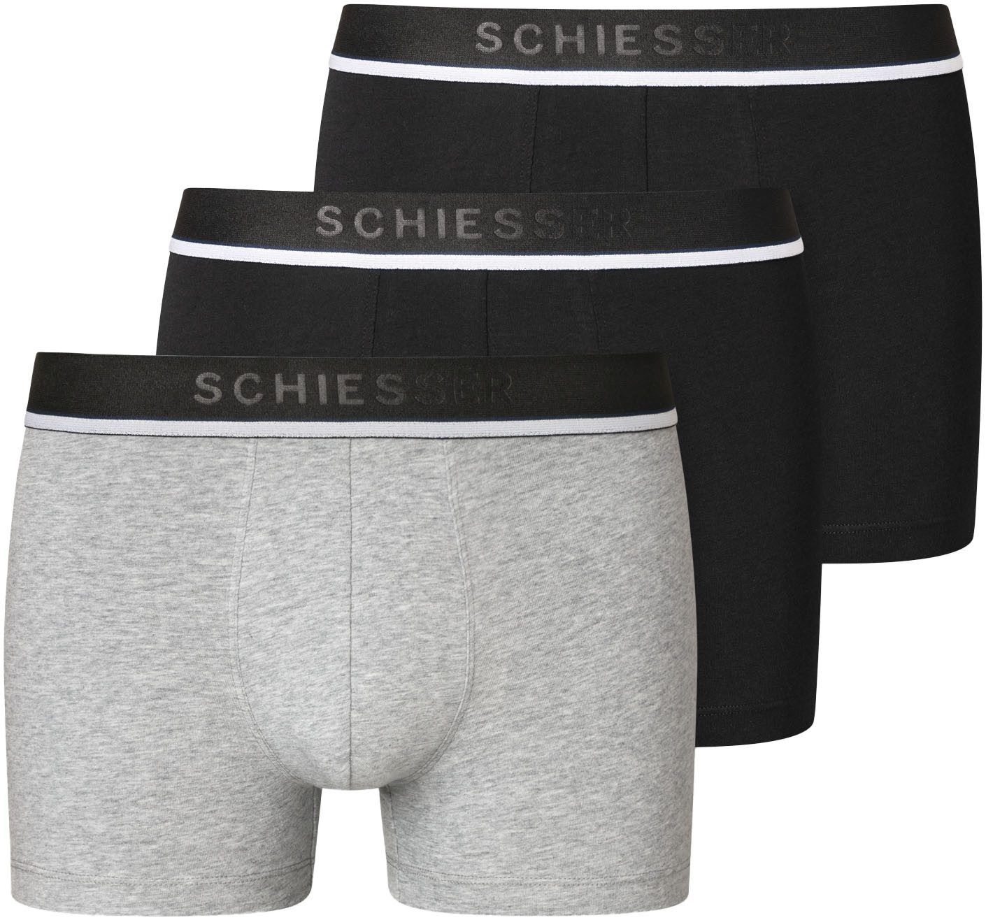 Schiesser 3-er Set Trunks Schwarz, Grau & Dunkelblau günstig online kaufen