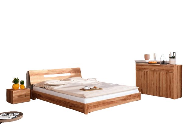 Natur24 Bett Bett Bento 14 Kernbuche massiv 180x200 mit Holzkopfteil und Ho günstig online kaufen