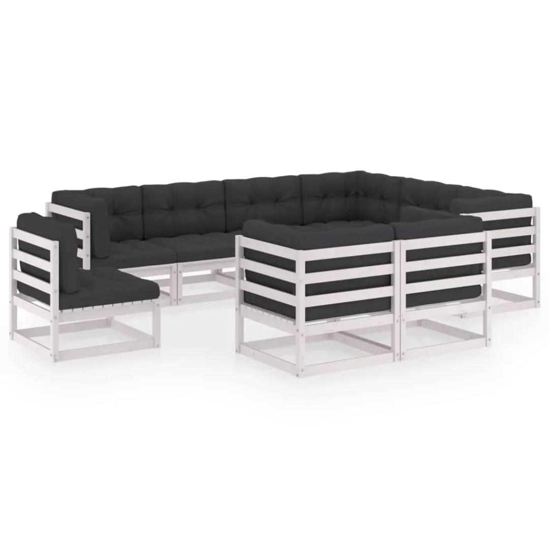 9-tlg. Garten-lounge-set Mit Kissen Weiß Kiefer Massivholz günstig online kaufen