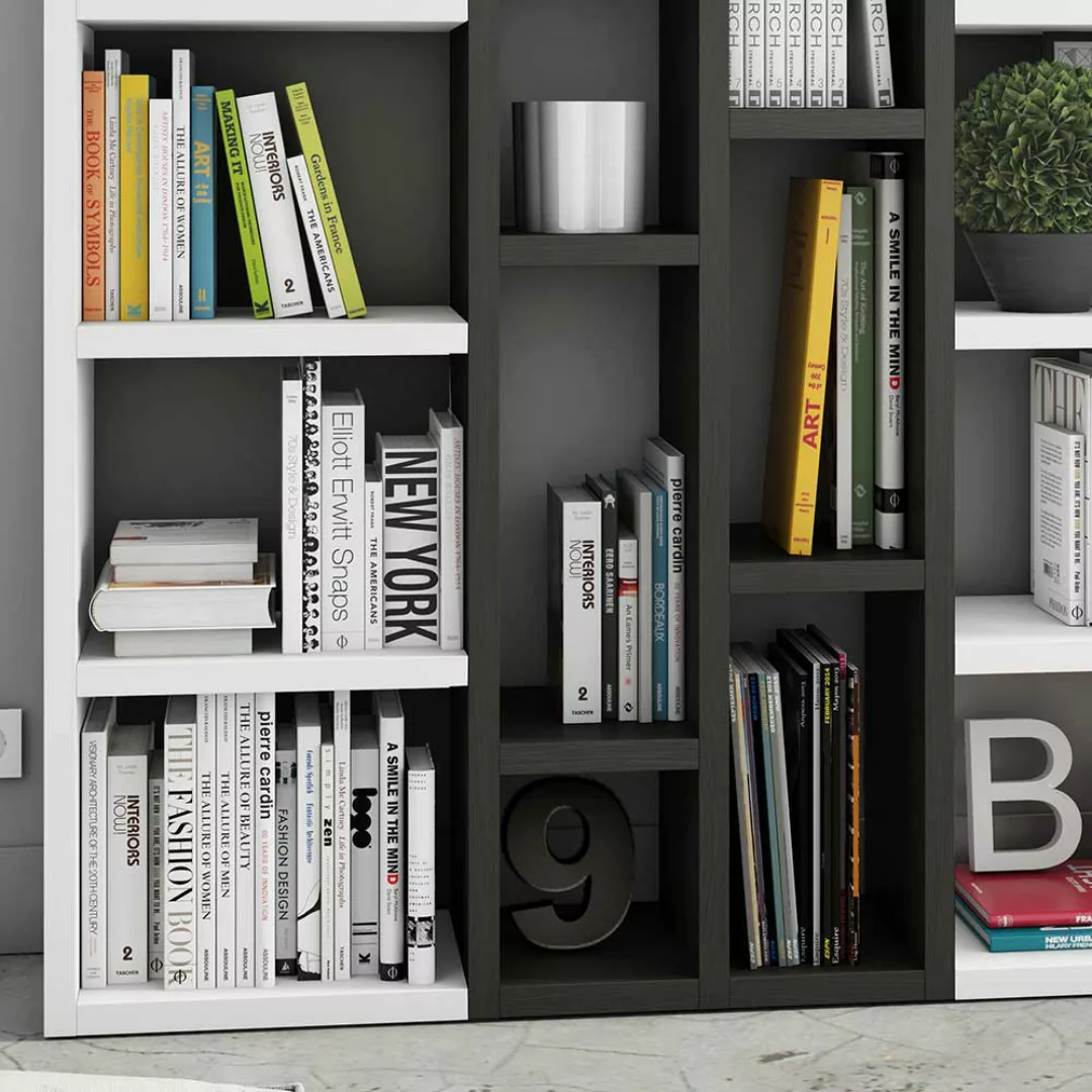 Wohnzimmer Regal in Weiß und Eiche Schwarz Braun modern günstig online kaufen