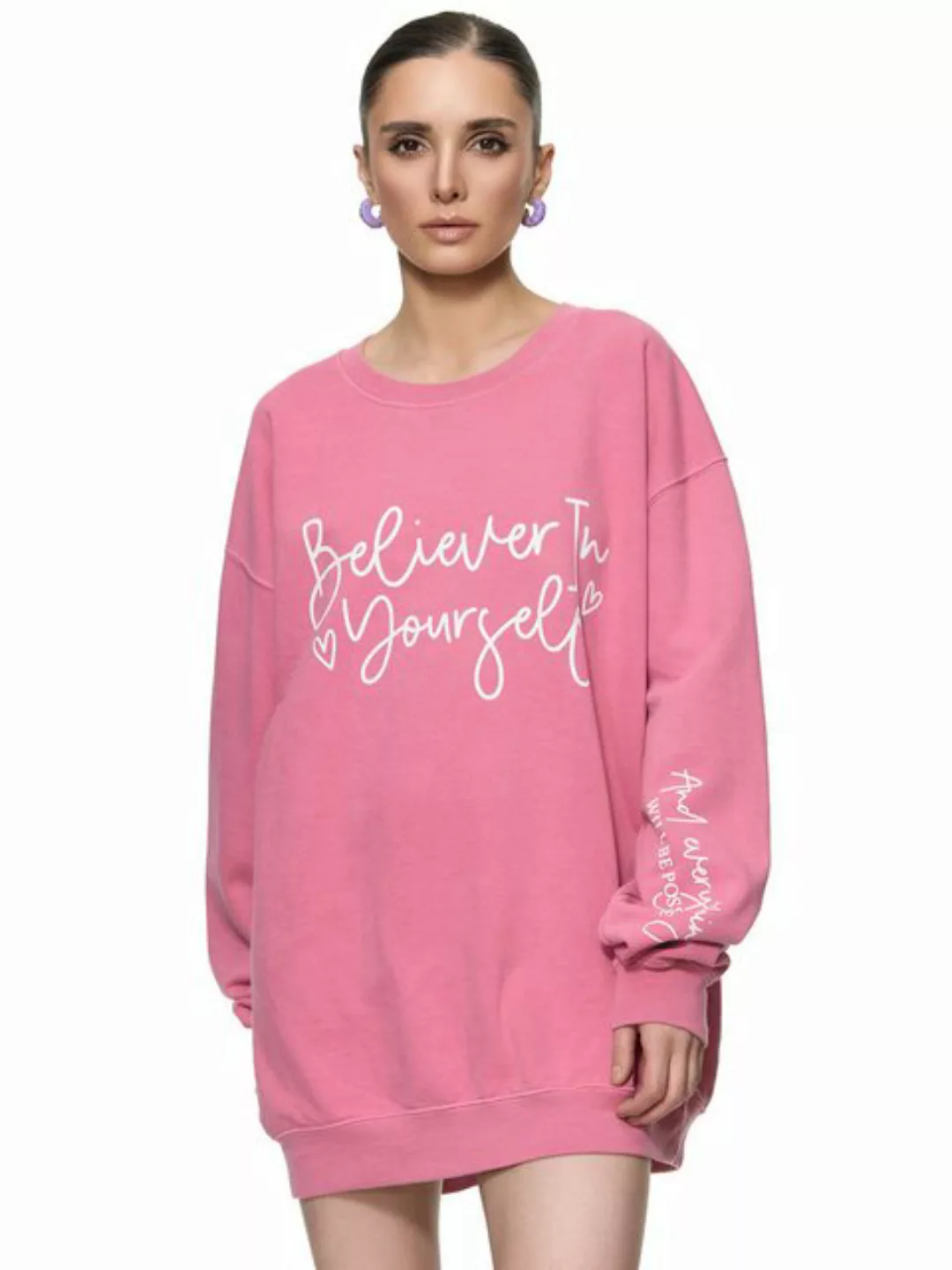 Worldclassca Sweatshirt Worldclassca Oversized Sweatshirt BELIVE Print Lang günstig online kaufen