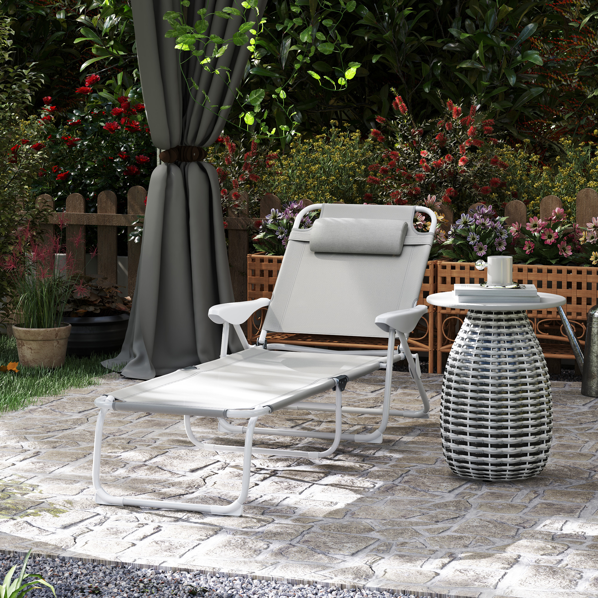 Outsunny Sonnenliege klappbar Gartenliege mit Kopfkissen, Liegestuhl mit 4- günstig online kaufen