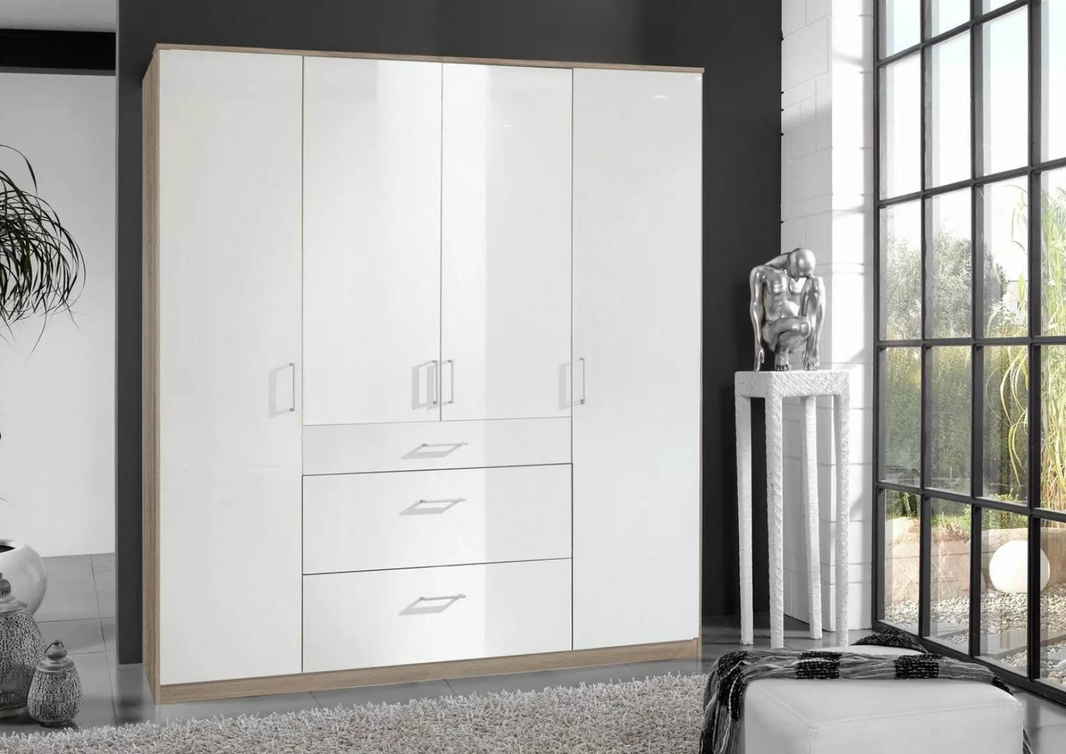 freiraum Drehtürenschrank Clack in HOCHGLANZ LACK WEISS - 179x199x58cm (BxH günstig online kaufen