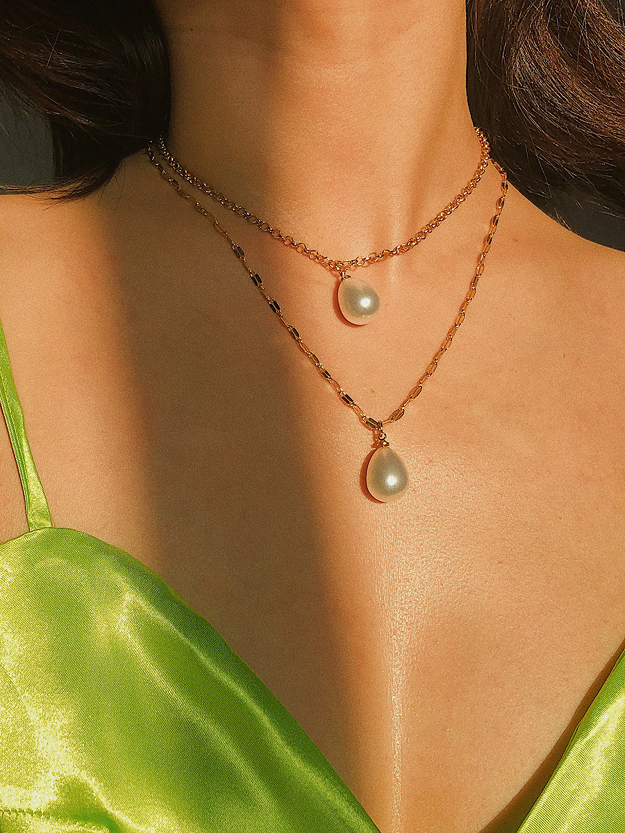 Gold Pearl Anhänger Doppelschicht Halskette günstig online kaufen