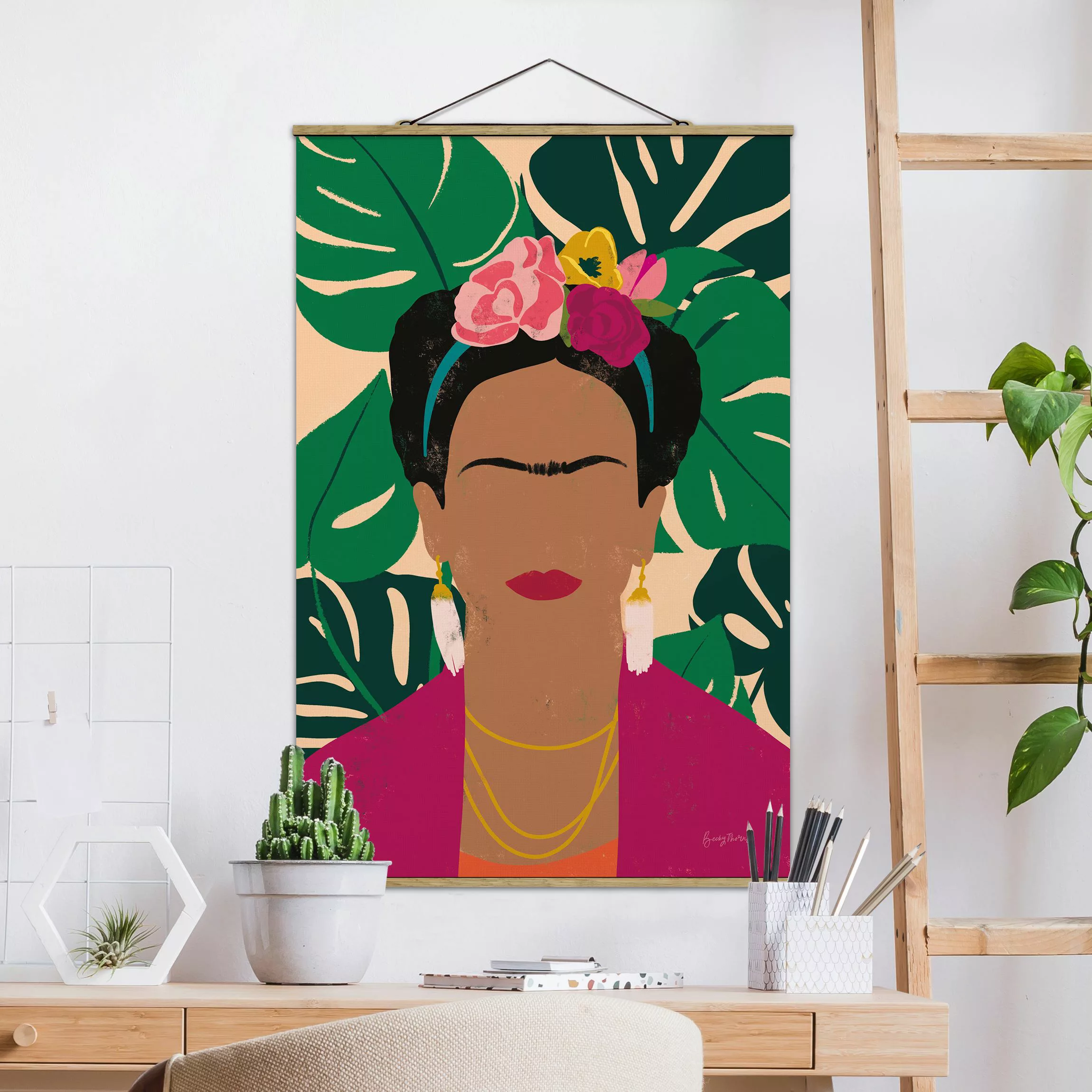 Stoffbild mit Posterleisten Frida tropische Collage günstig online kaufen