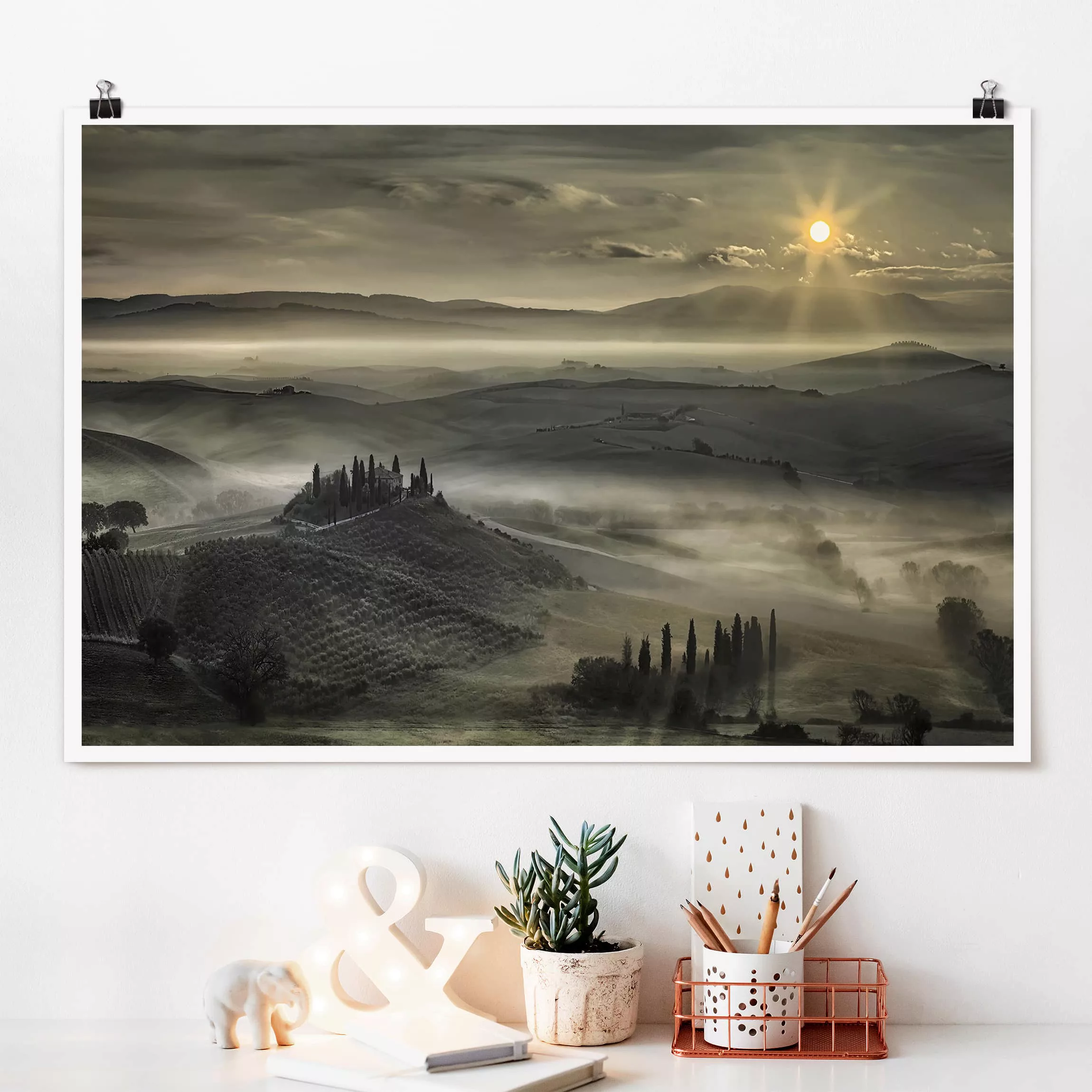 Poster Natur & Landschaft - Querformat Toskana-Morgen günstig online kaufen