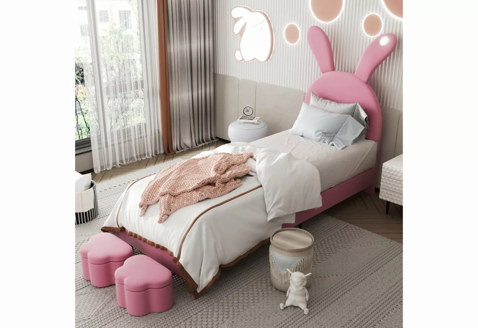 NMonet Polsterbett Kinderbett (3-tlg., Höhenverstellbares Kopfteil( mit LED günstig online kaufen