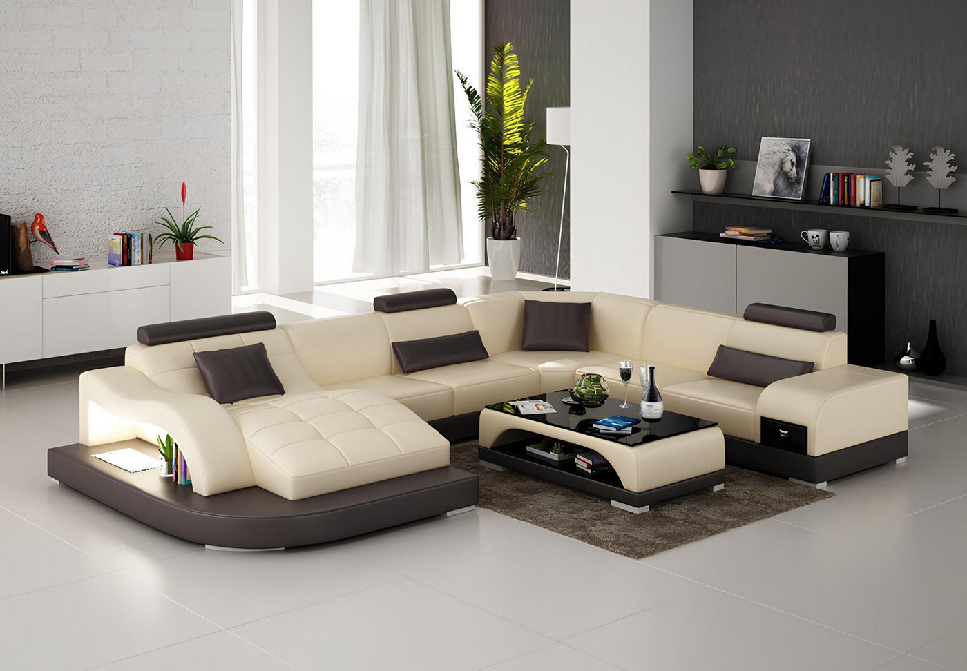 Xlmoebel Sofa Modernes Ecksofa aus Leder Wohnlandschaft Couch Eck Garnitur günstig online kaufen