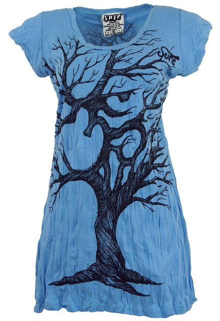 Guru-Shop T-Shirt Sure Long Shirt, Minikleid OM Tree - hellblau Goa Style, günstig online kaufen