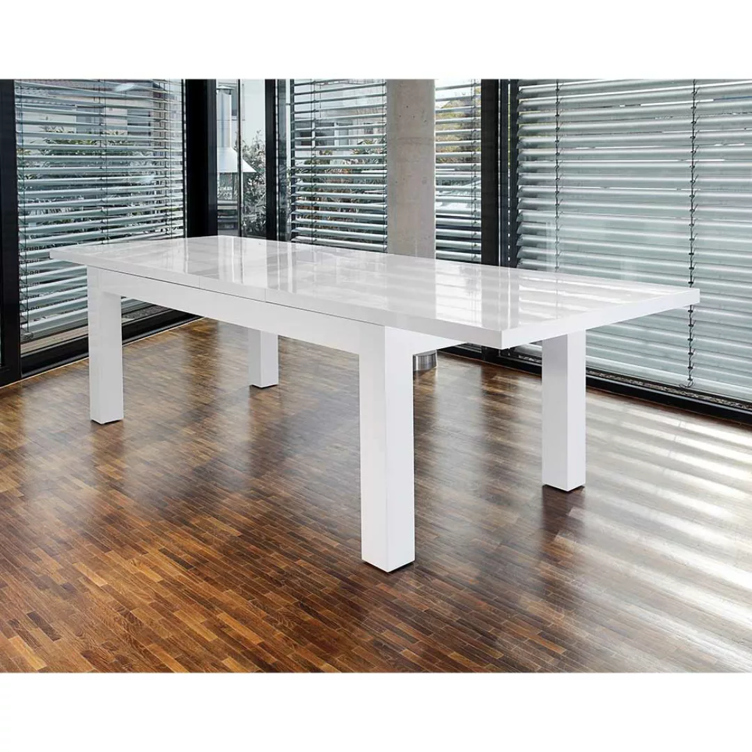 Hochglanz Tisch in Weiß Mittelauszug günstig online kaufen
