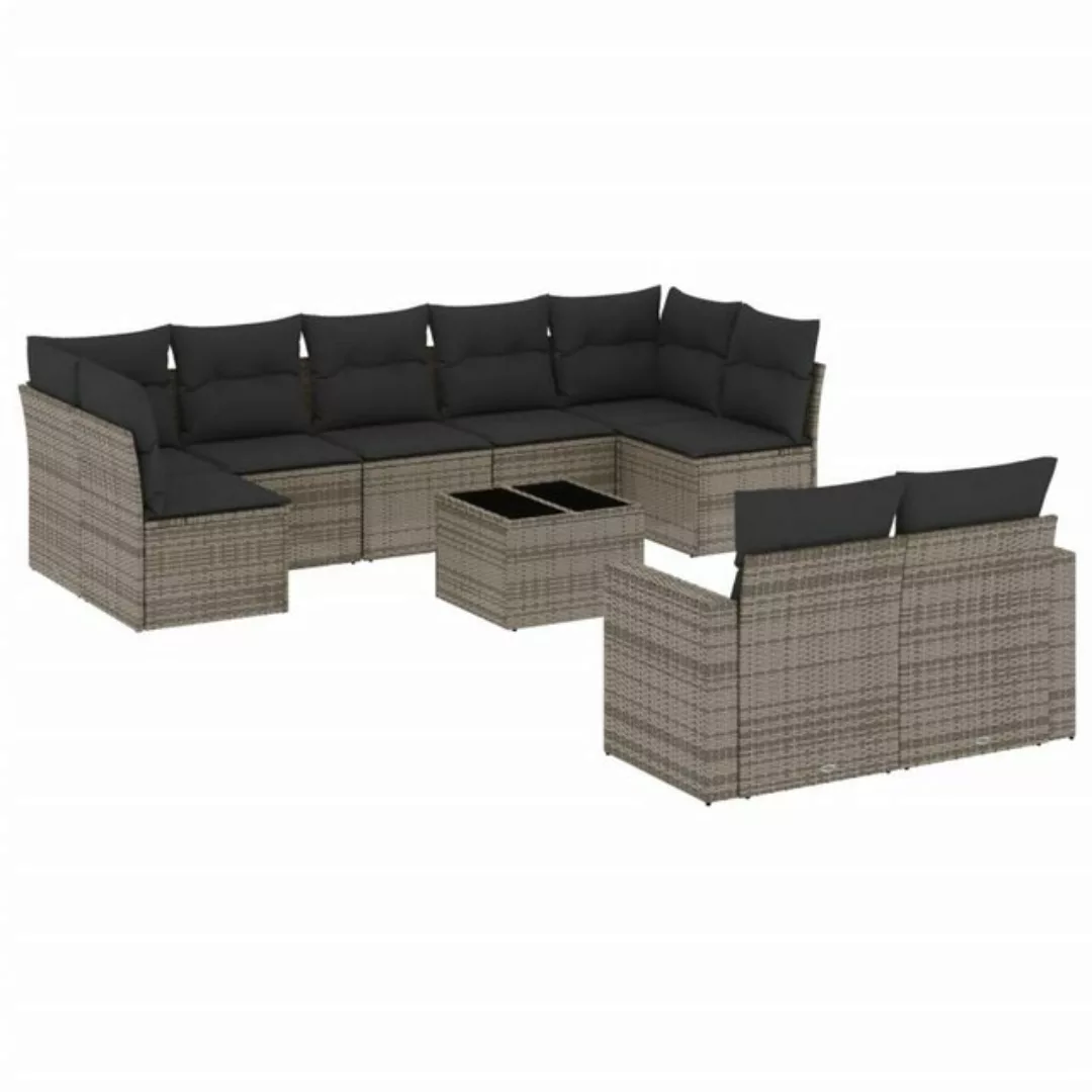 vidaXL Sofaelement 10-tlg. Garten-Sofagarnitur mit Kissen Grau Poly Rattan günstig online kaufen