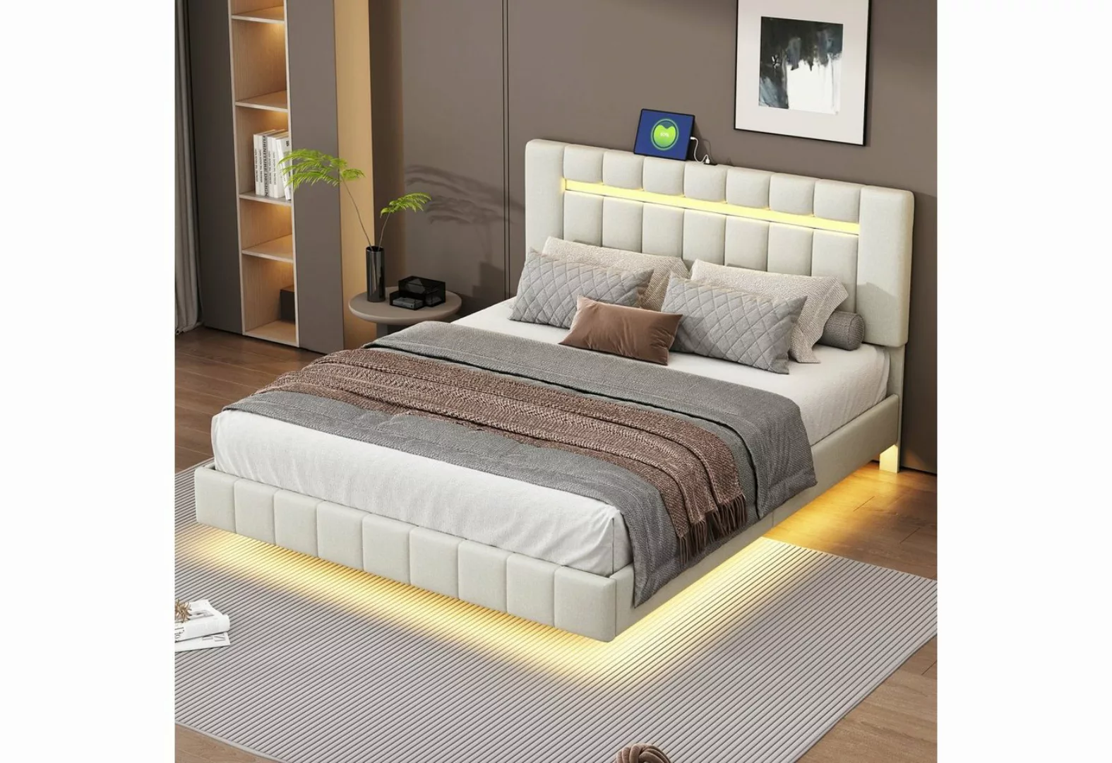 HAUSS SPLOE Polsterbett 160 x 200 cm mit LED-Leuchten und Kopfteildesign Le günstig online kaufen