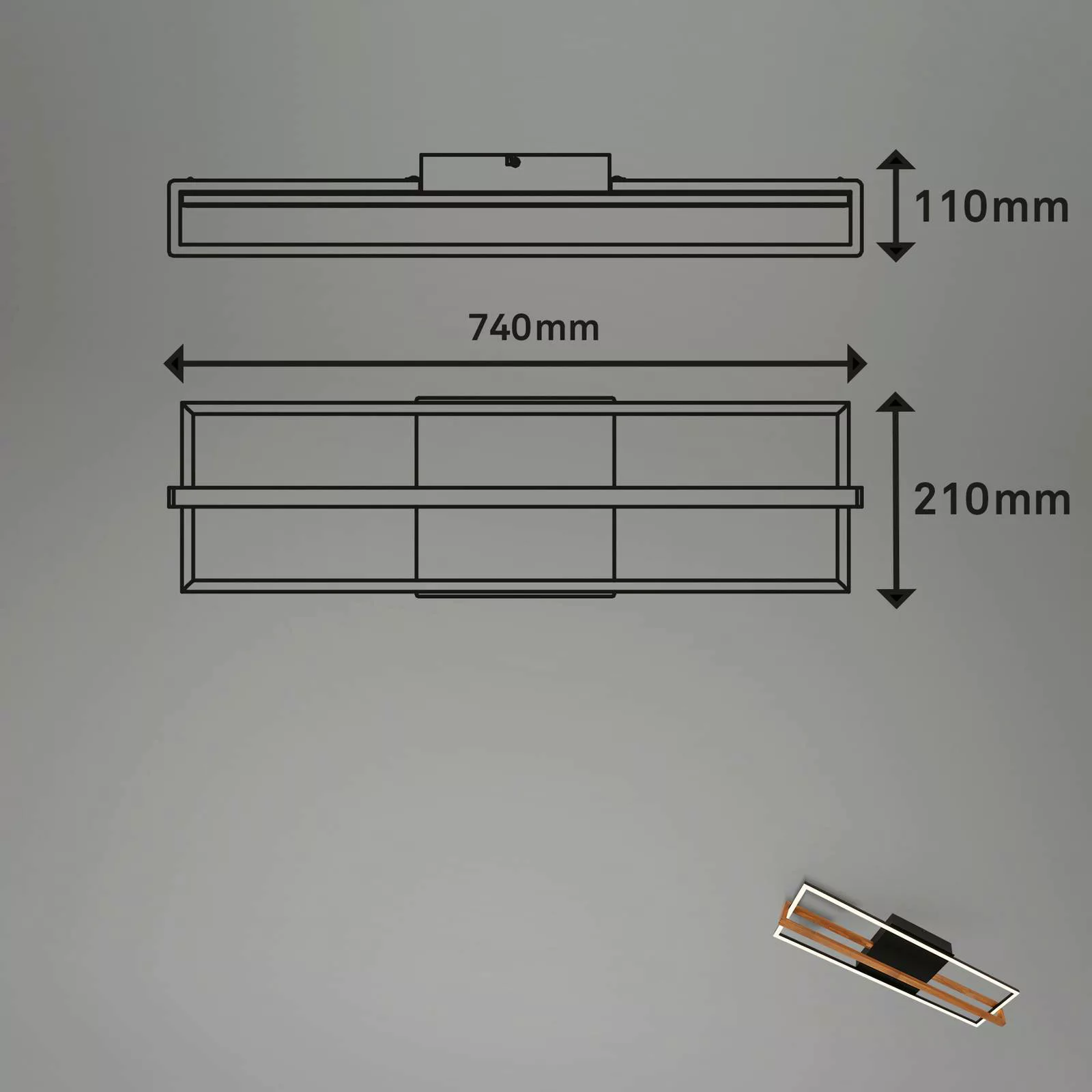 LED-Deckenleuchte 3777015 Rechteck mit Holzelement günstig online kaufen